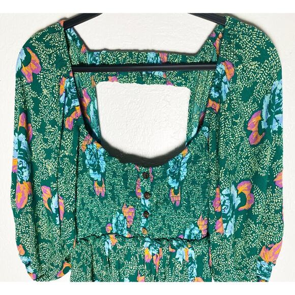 Free People Womens Endless Summer Picnic Printed Smocked Mini Dress Green Floral - Picture 5 of 11